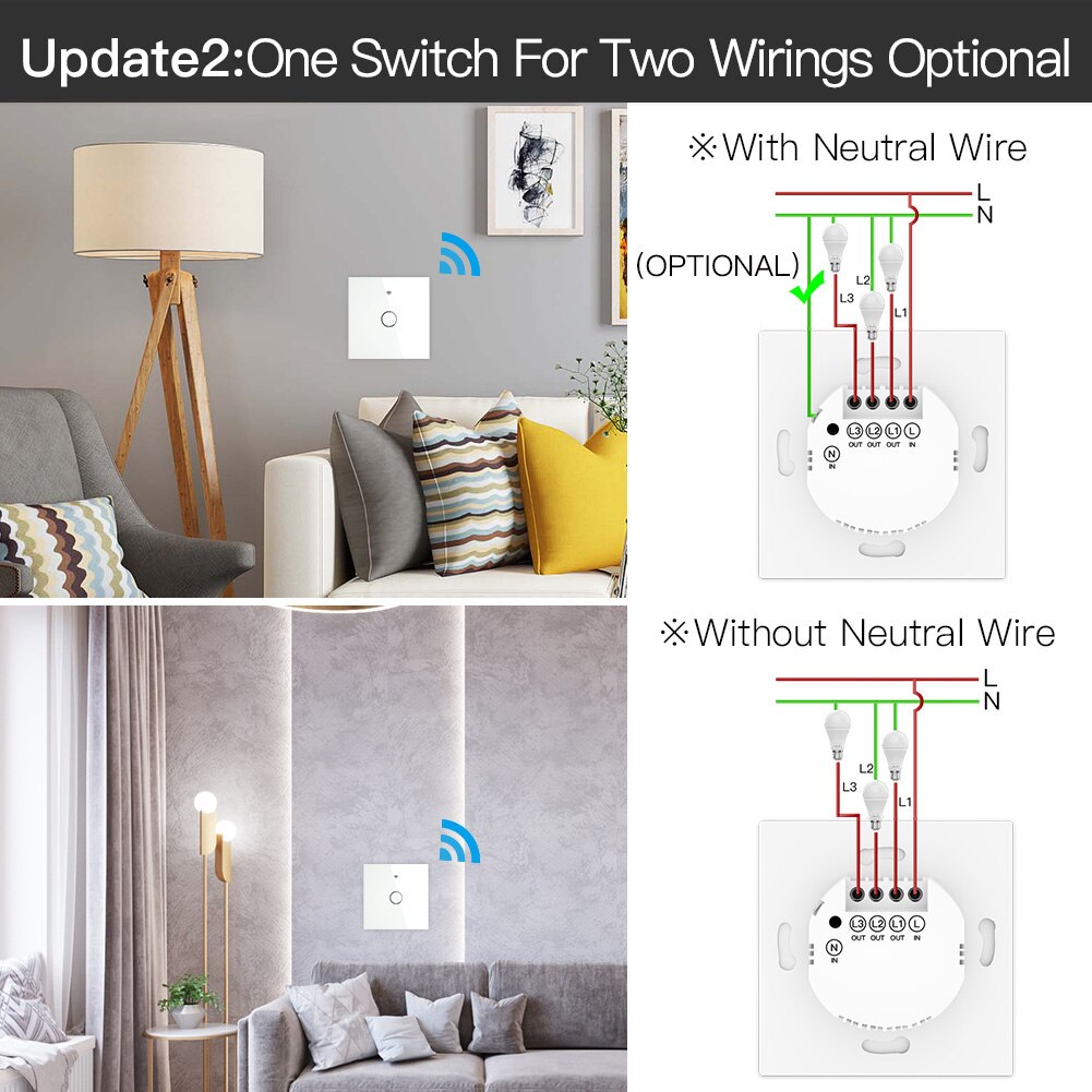 Zigbee-wand-touch-lichtschalter mit/ohne neutralleiter, ohne kondensator, kompatibel mit smart life/tuya, alexa und google hub erforderlich