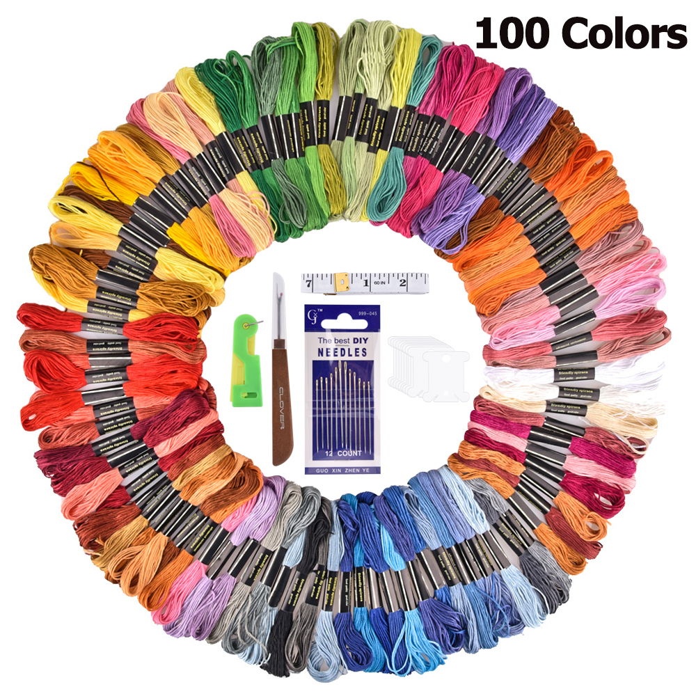 Borduurwerk DMC Draad 100 Kleuren Polyester Borduurgaren Kit Katoen Kruis Naald Craft Naaien Floss kit DIY Naaien Gereedschap