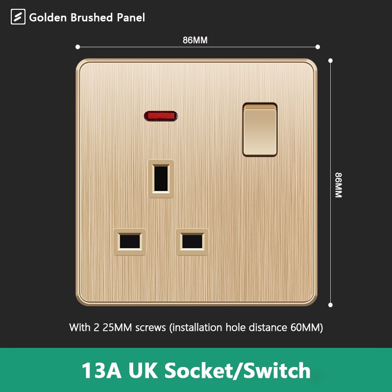 Atlectric UK Standard 13A Wall Socket Black White Gray Plastic Embedded Panel Usb Socket With Switch 110-250V Two Britain Outlet: 1UK1GL-LSG