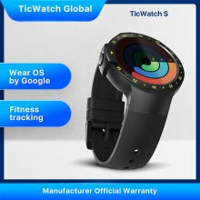 TicWatch S Zwart Smart Horloge Bluetooth Smartwatch met GPS Android & iOS Compatibel Google Dragen OS IP67 Mobvoi Originele