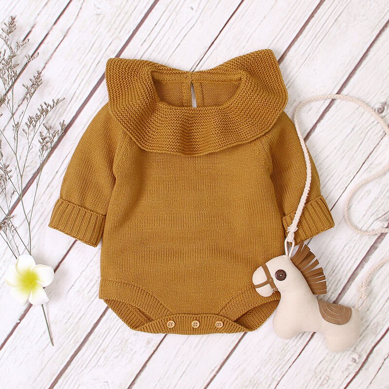 0-18M Newbron Kid Baby Trui Voor Meisje Herfst Winter Warm Gebreide Bodysuit Casual Plain Truien Leuke Ruches outfit: C / 3M