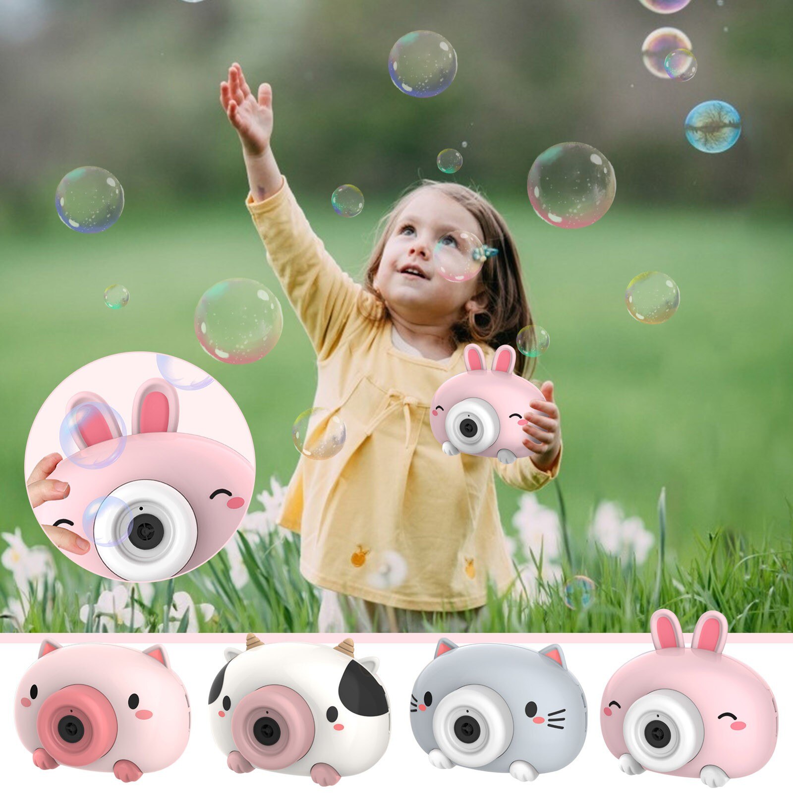 Cartoon Animals Bubble Machine Light Music Automatic Bubble Blowing Camera 10ml Summer Children's Outdoor Toys Игрушки