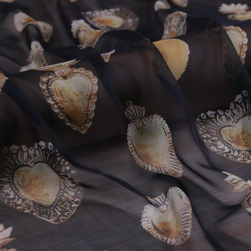 100X145cm le sacré coeur noir mince tissu en mousseline de soie pour femme été longues robes Blouse couture bricolage