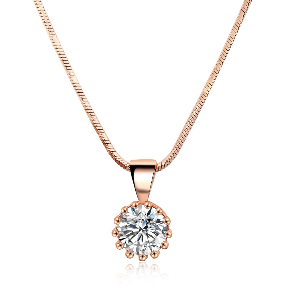 Double Fair Brand Unique Crown Cubic Zirconia Necklaces &Pendants White/Rose Gold Color Chain Jewelry For Women DFN390: Rose Gold Plated