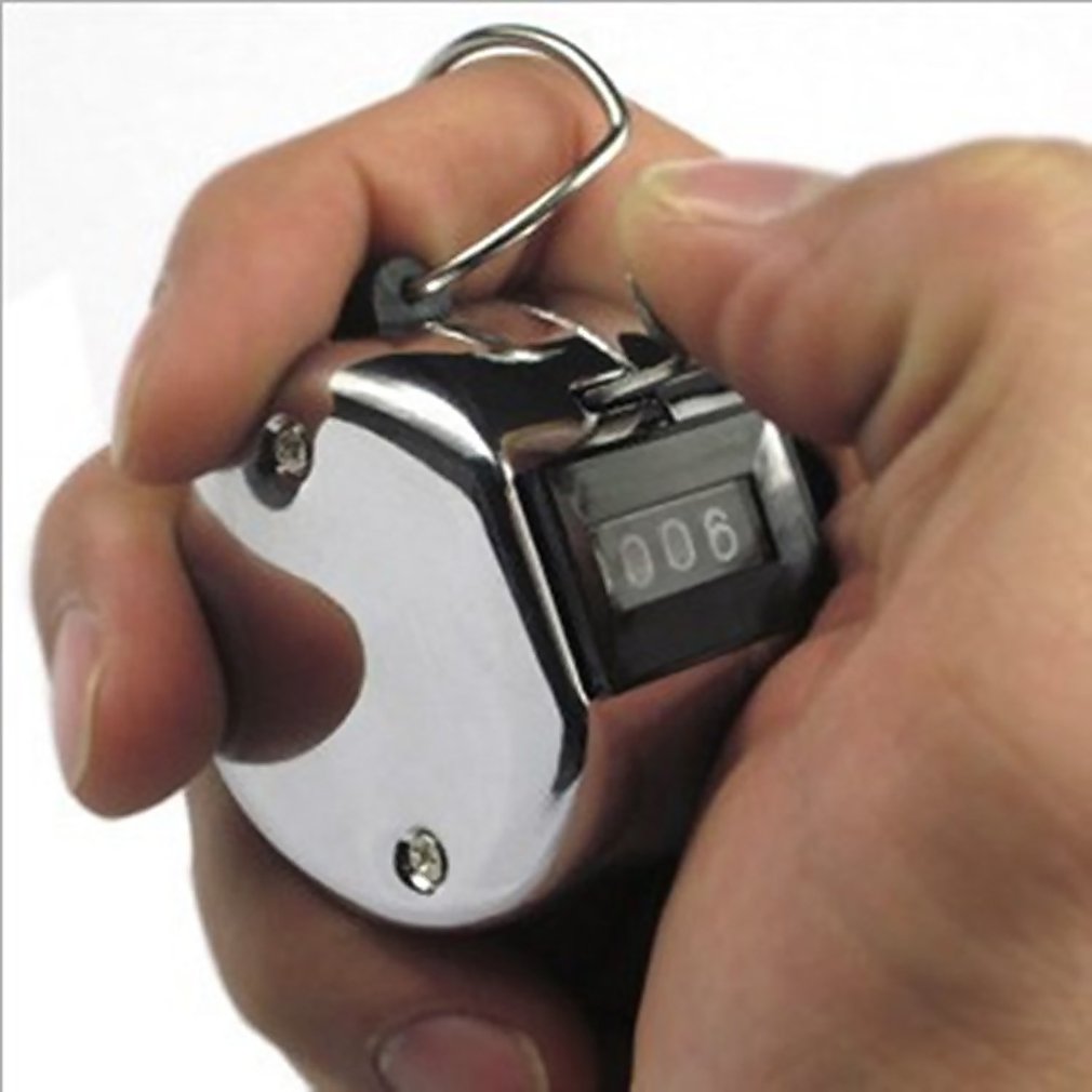 Stainless Metal Mini Sport Lap Golf Handheld Manual 4 Digit Number Hand Tally Counter Silver