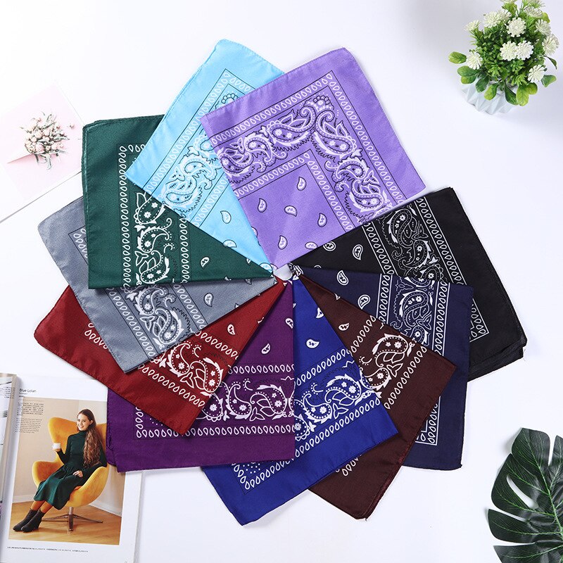 Foulard Bandana noir unisexe, style Hip Hop, bandeau pour cheveux, foulard carré pour le cou et la tête, mouchoir imprimé