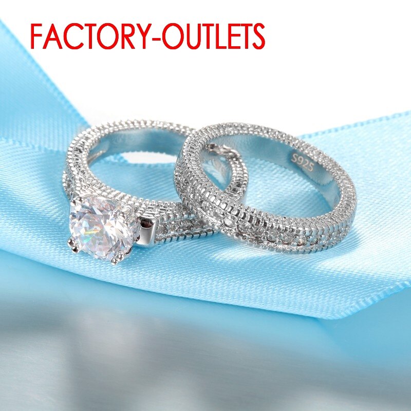 925 Sterling Silver Wedding Ring Unisex Romantic Jewelry Cubic Zirconia Prong Setting