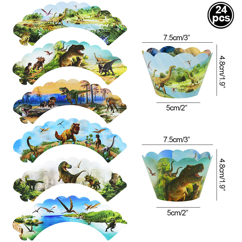 24 Uds. Envoltorios para cupcakes de dinosaurios, adornos para pasteles, tema de dinosaurio para niños, animales de la selva, suministros de decoración para pasteles de de cumpleaños: Color zafiro profundo