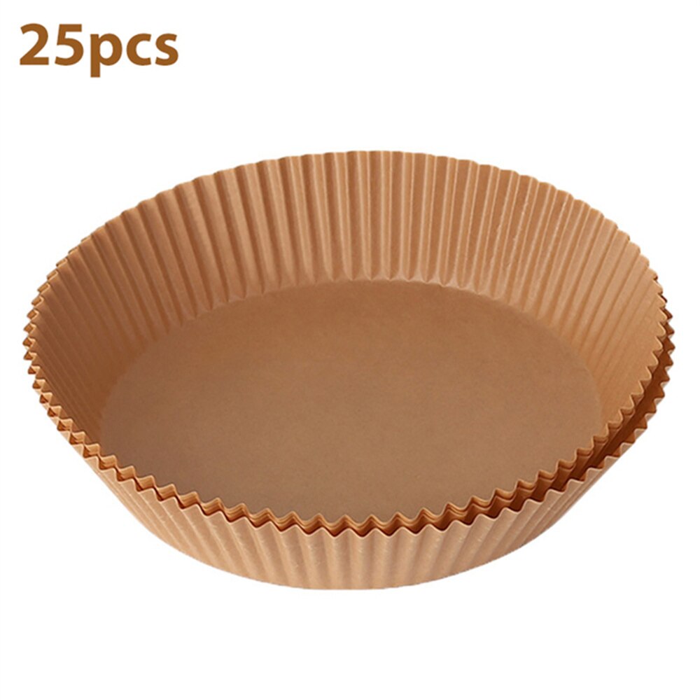 25/50pcs Air Fryer Disposable Paper Liner Non-Stick Mat Steamer Round Paper Baking Mats Kitchen AirFryer Baking Accessories: 25pcs Brown