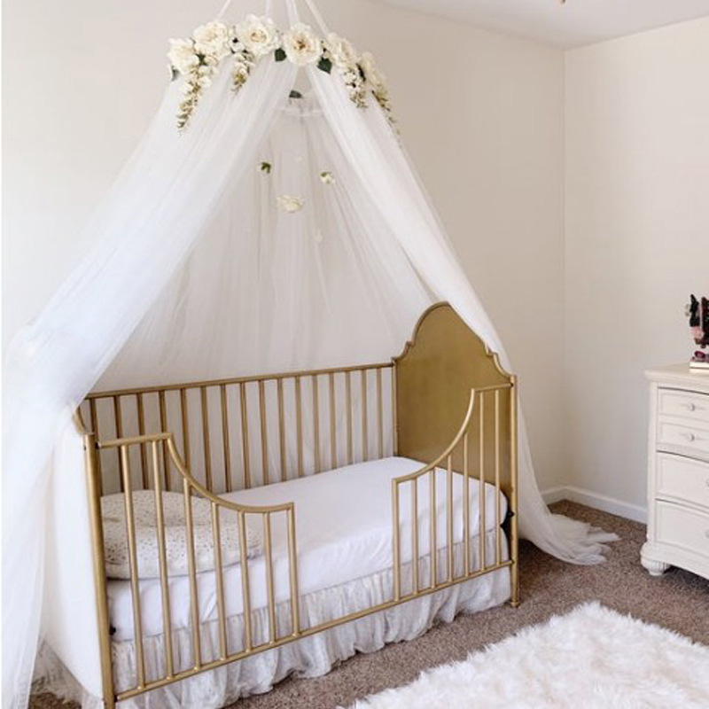 Nordic Bed Luifel Tent Dome Opknoping Met Rose Garland Baby Crib Netting Klamboe Gordijn Kinderen Tent Kinderkamer Decoratie