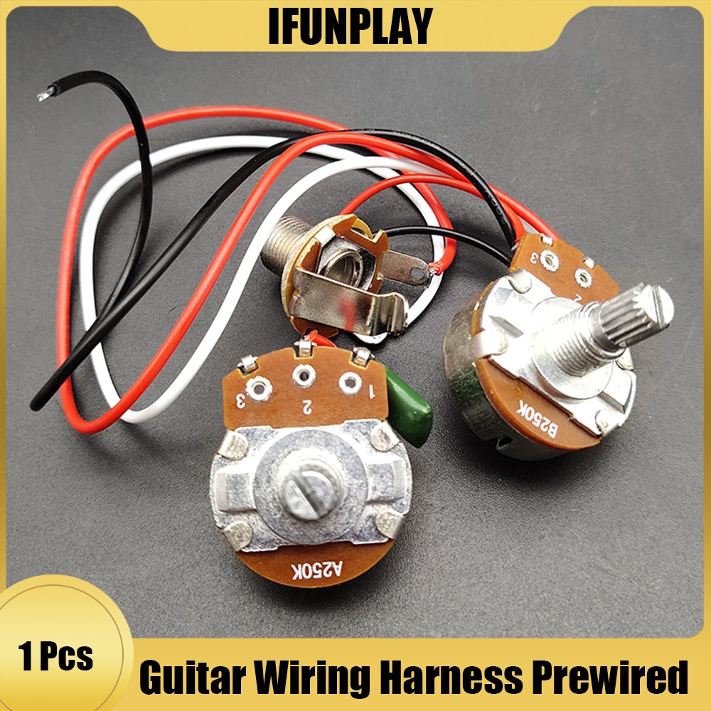 PB Bass Wiring Harness Prewired Kit for Precision Bass Guitar 250K Big Pots 1 Volume 1 Tone Jack
