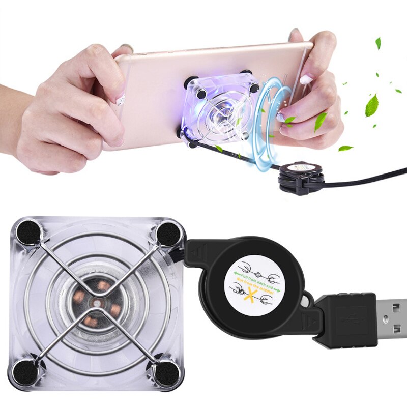 Tragbarer mini-lüfter mit silikon-saugnapf für geräuschlose gaming-kühlung – geeignet für alle handys und tablets.