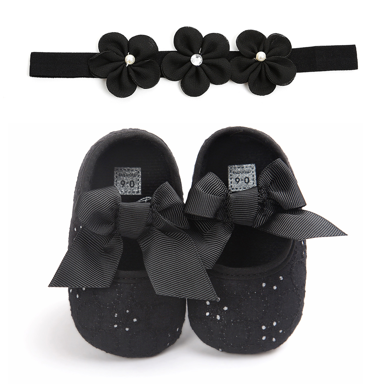 Babysko hvid 3 blomster blonde pandebånd baby nyfødt småbørn pige krybbe sløjfe sko barnevogn first walker anti-skrid sneakers blød sål