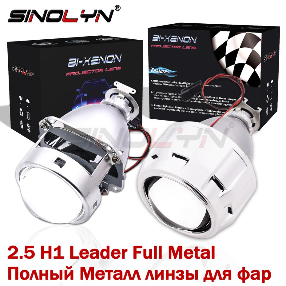 Sinolyn H4 H7 Koplamp Lenzen Bi-Xenon Projector Kit 2.5 Metalen Lens Auto Verlichting Accessoires Retrofit Diy H1 hid Xenon Lamp