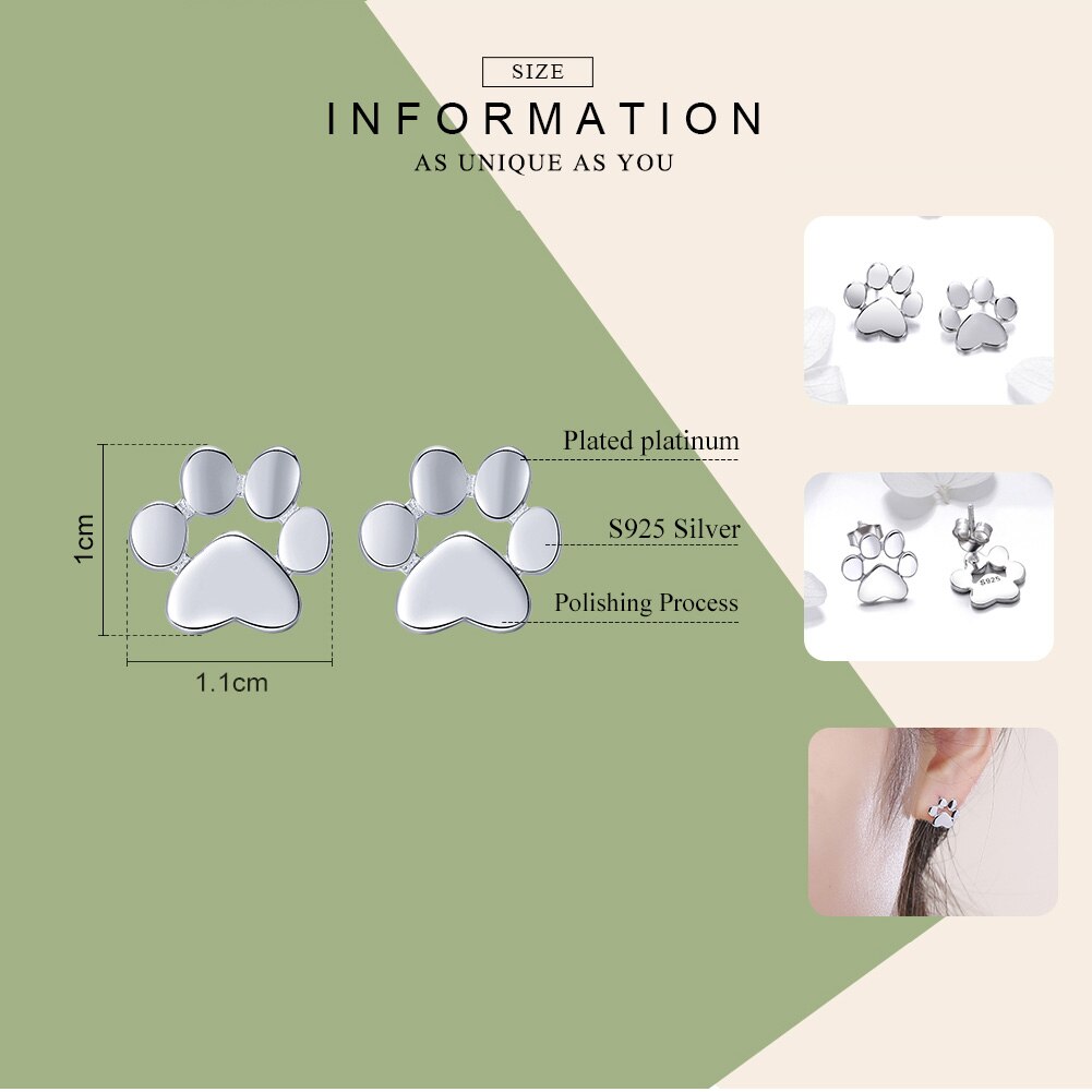 Wostu Real 925 Sterling Zilver Leuke Hond Voetafdrukken Tiny Stud Oorbellen Voor Vrouwen Party S925 Zilveren Sieraden CQE407