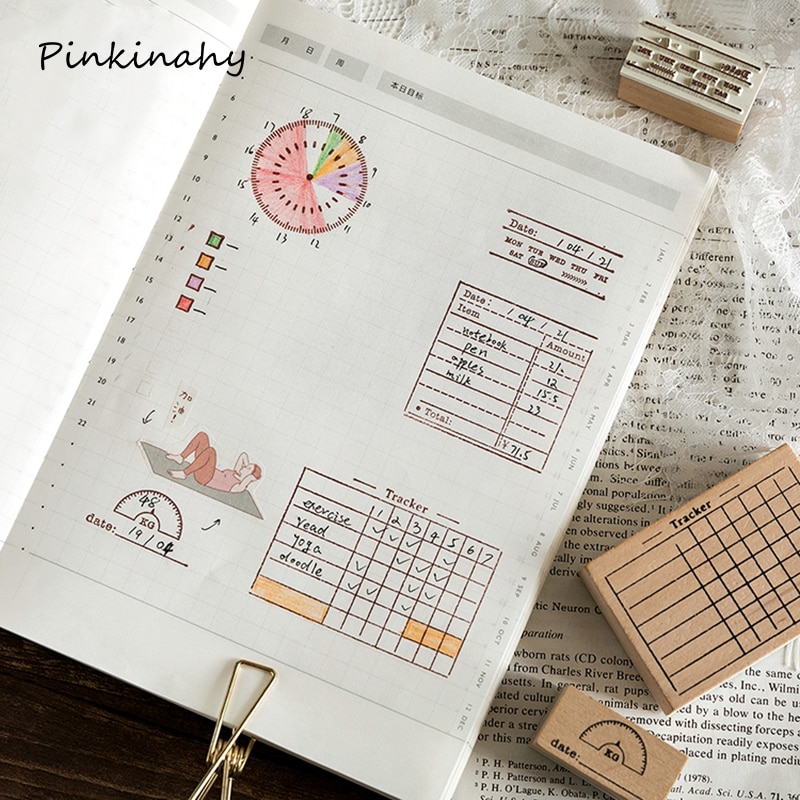 Retro checklista dag/vecka/månadsplan tidsplanerare trä gummistämpel set diy scrapbooking kort dekoration prägling  yz009