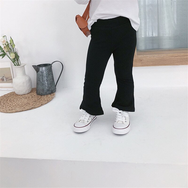 Meisjes flared broek kinder flared broek meisjes pit strip katoen slim stretch effen cropped leggings tienermeisjeskleding