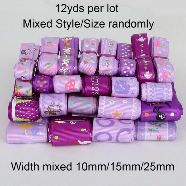 12y/lot (1y/stijl) willekeurige Gemengde Grootte/Stijl Grosgrain Satijnen Lint Voor Wedding Christmas Party Decor DIY Ambachtelijke Materialen: Random Mixed Purple