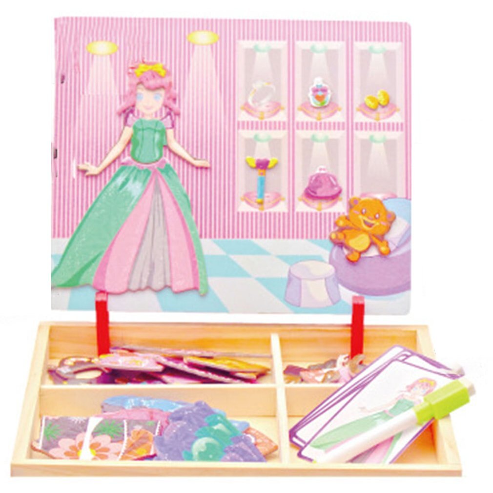 Pädagogisches Holz Spielzeug für Mädchen Jungen Kinder Kinder Kleinkinder Magnetische Zeichnung B: Princess Dressup