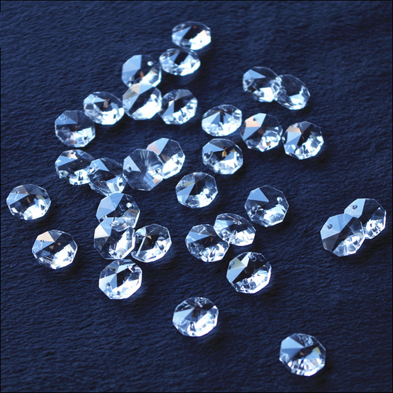 100 stk / parti 12mm 2 huller krystal ottekantet perle prisme lysekrone krystal