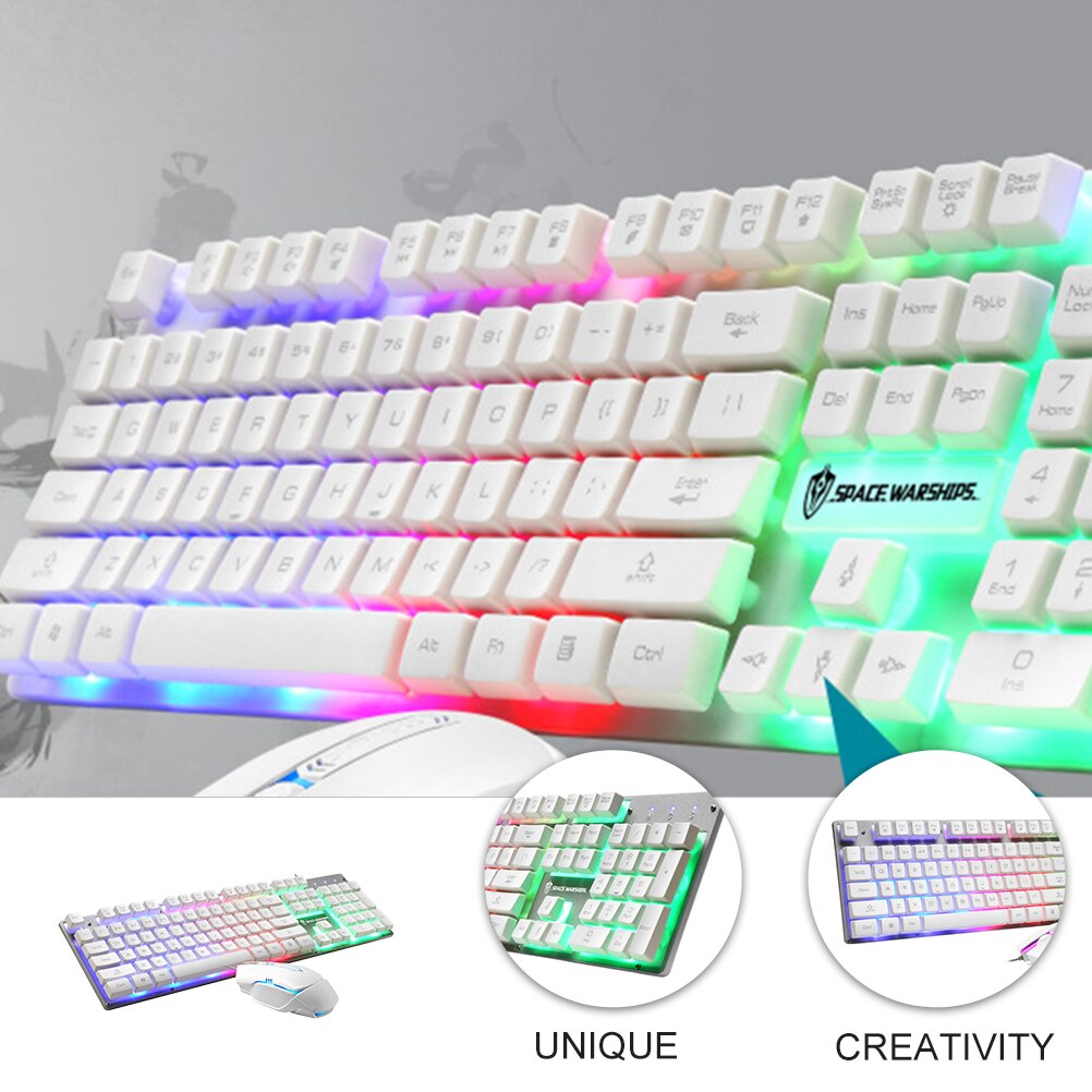 1 Set USB Wired Keyboard and Colorful Backlit Home Office Gaming Supply