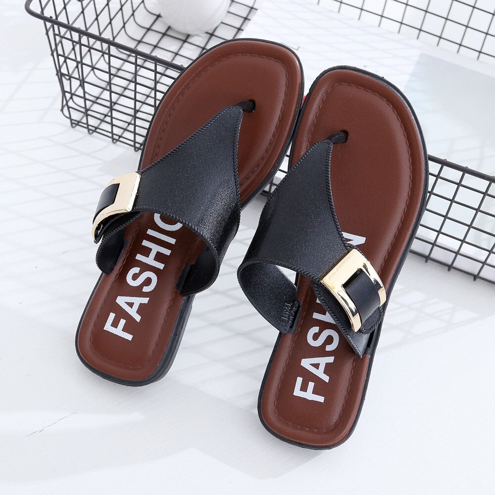 Zomer Vrouwen Schoenen Vrouwen Mode Platte Slides Romeinse Gesp Casual Slip Op Sandalen Vrouw Strand Schoenen Grote Maat slipper