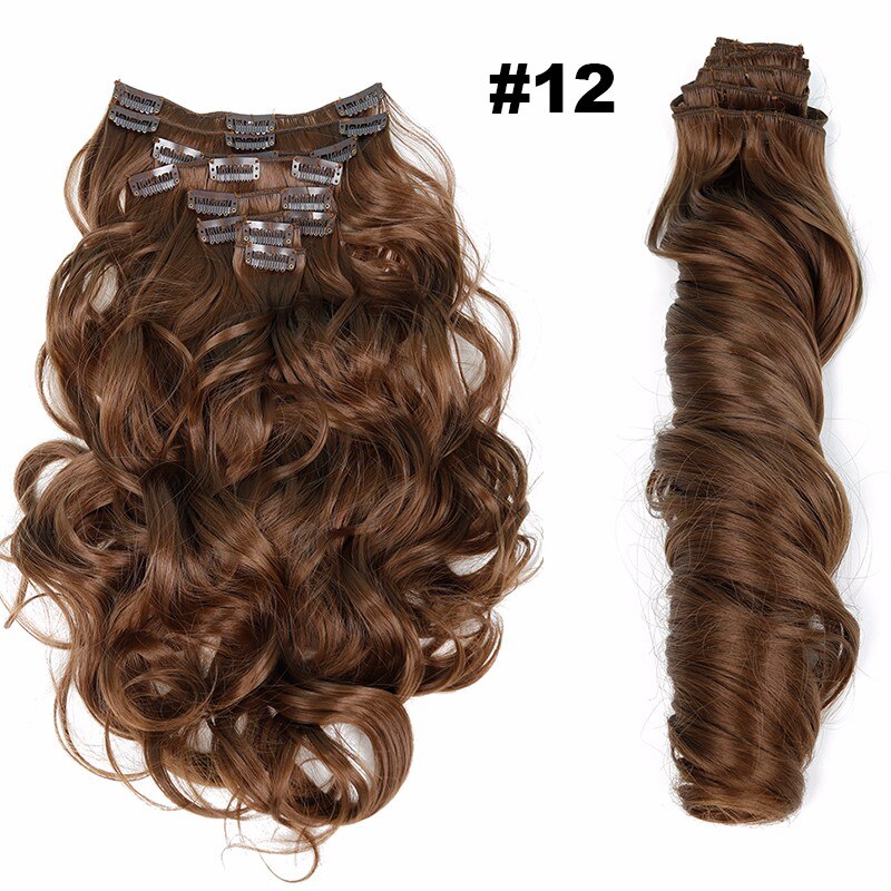 Feibin Clip en extensiones de cabello, peluca de pelo largo sintético ondulado 22 pulgadas 55cm, resistente al calor: #12