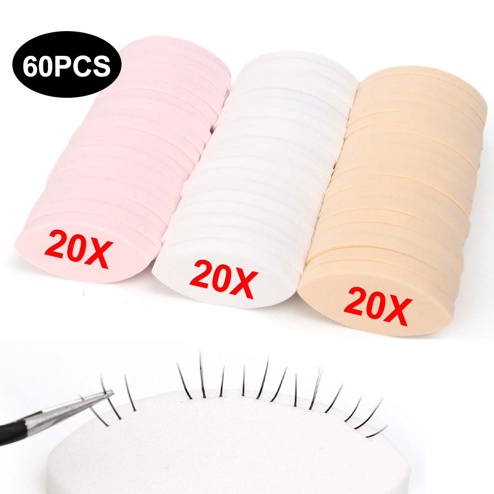 60PCS Soft Sponge False Eyelash Pads Beginner Lash Map Chart Wispy Lashes Reusable Makeup Puffs Training Eyelash Extensions Tool: green
