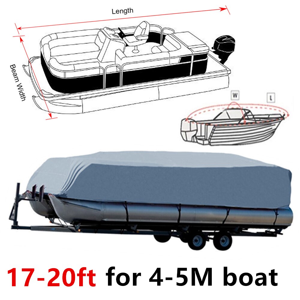 17FT -24FT Rubber Dinghy Pontoon Boat Covers 210D Water Rain Proof Trailerable Pontoon Boat Cover Coat Protector Sun UV Dust D20: GREY 17-20ft