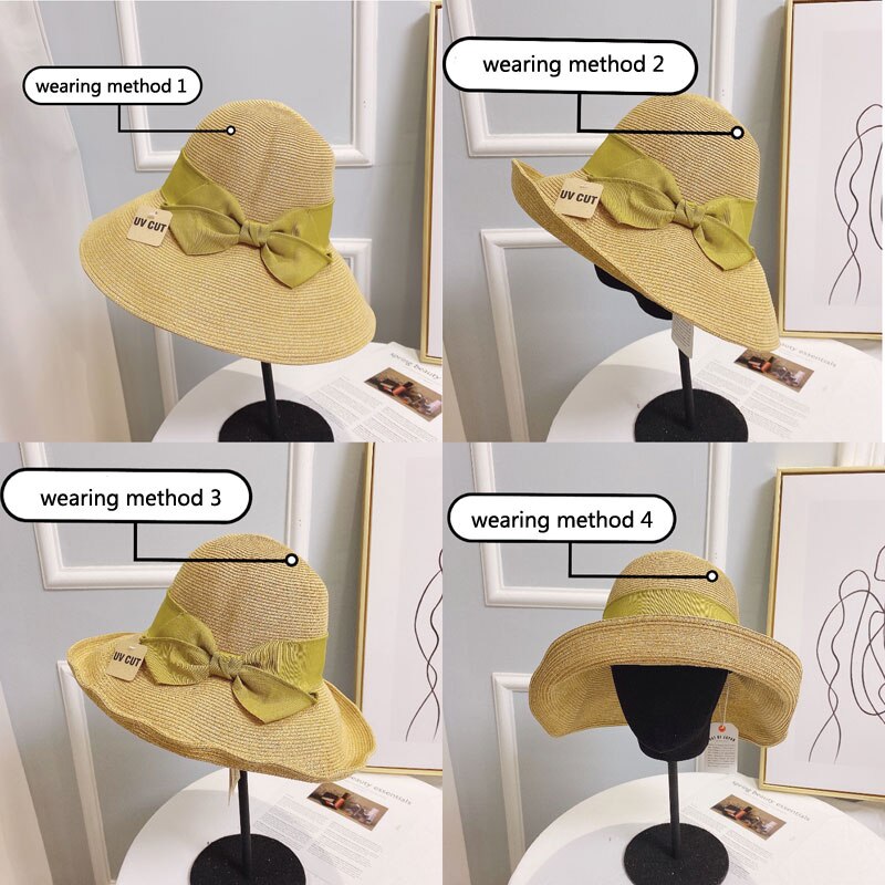 Zomer Strohoed Vrouwen Grote Wide Brim Strik Strand Zon Hoeden Opvouwbare Zonnebrandcrème Anti-Uv Panama Hoed Chapeu Feminino