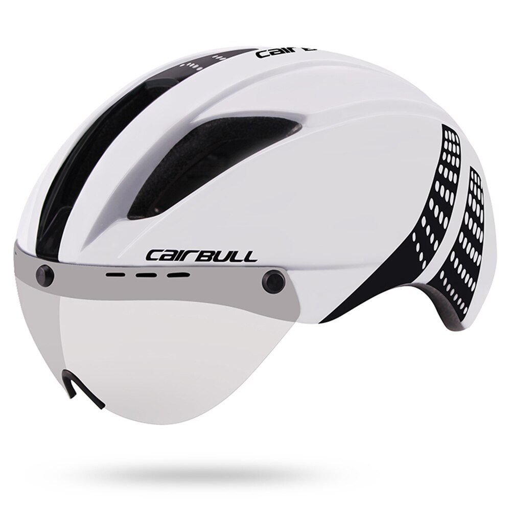 CAIRBULL-casco de triatlón para adulto, para ciclismo, con visera de escudo, Unisex, M/L: Bright Black White / L(58-62cm)