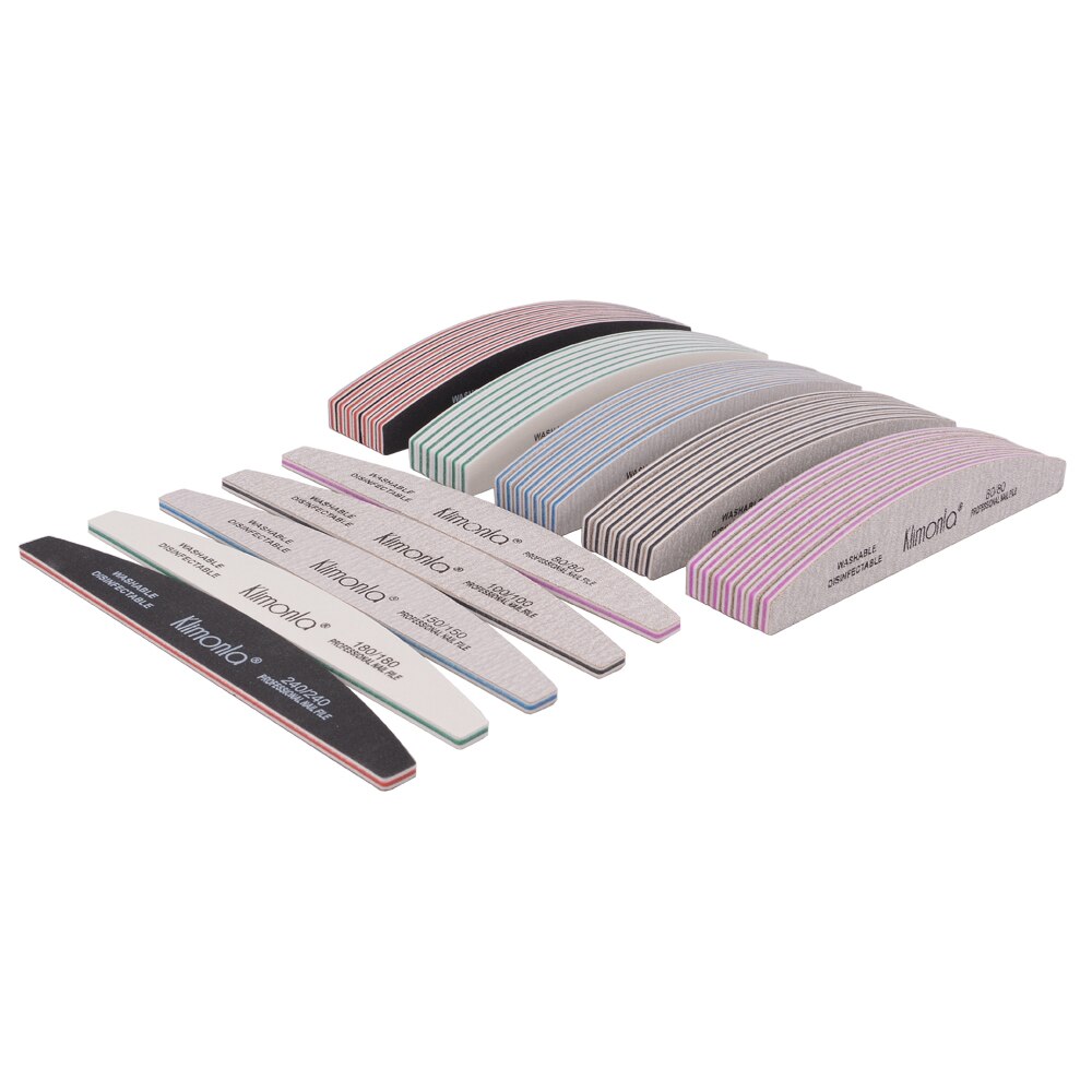 Lima de uñas , 80/100/150/180/240, lima de uñas de Gel de media luna, mezcla de colores, herramienta de belleza lavable para manicura y pedicura, 3 unids/lote