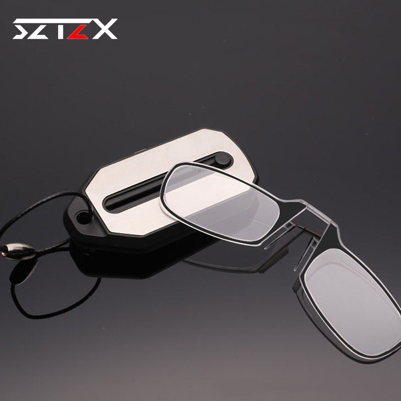 Neus Clip-on Leesbril Opvouwbare Pootloze Ultralight Sleutelhanger Bril Mannen Vrouwen Mini Draagbare Verziend Bril +1.0 tot +3.0
