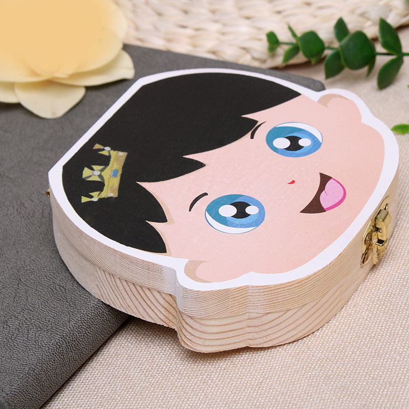 Caja de almacenamiento para dientes de bebé, caja de madera para guardar texto, caja de almacenamiento para guardar dientes de leche, caja organizadora para bebés, caja organizadora para dientes de leche: Baking paint Boy