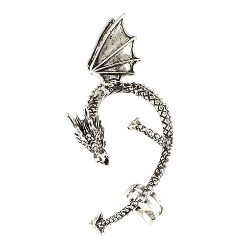 Women's Retro Earrings Gothic Punk Etched Dragon Shape Ear Cuff No Piercing Earring aretes de mujer серьги женские: Silver