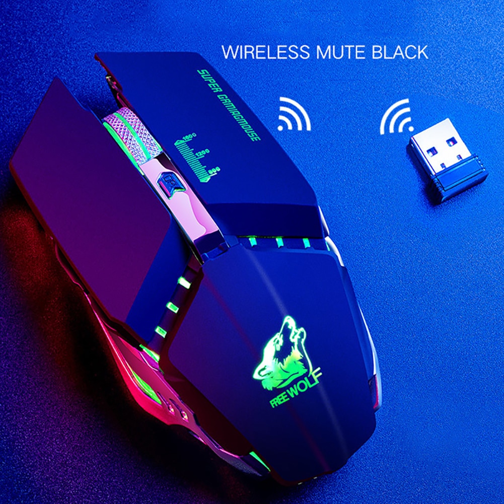 2.4G 1600DPI Wireless Optical Mouse Ergonomic Mechanical USB Charger Mental Wheel Gaming Mouse Use for Laptop PC: black