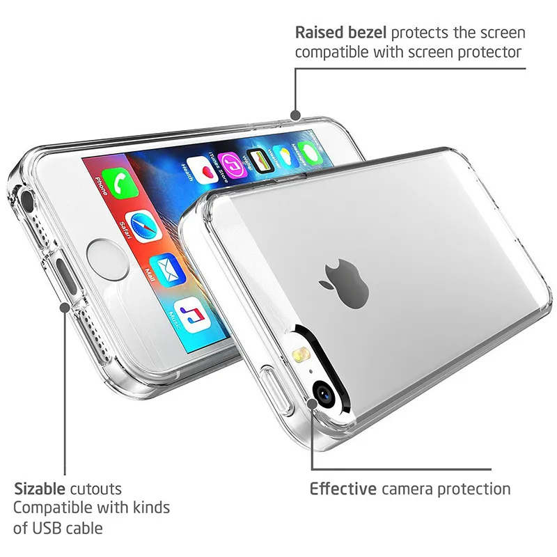 Fodral till iphone  se 5s 5 tpu silikon hållbart klart transparent mjukt fodral till apple iphone  se 5s 5 skyddande bakstycke
