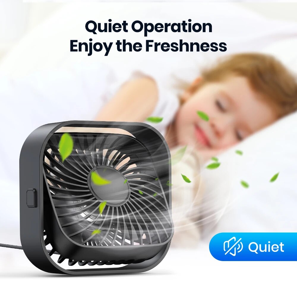 TOPK-miniventilador portátil USB, ventilador de mesa eléctrico Personal de escritorio, ventiladores de pie para habitación, viento de 3 velocidades, giratorio de 360 ° para acampar