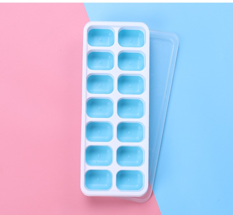 Neue Silikon Eis Würfel Tablett 14 Würfel DIY Eiswürfel Hersteller Schimmel Mit Abnehmbaren Deckel für Eis Partei Whiskey Cocktail Kaltes Getränk: Blau