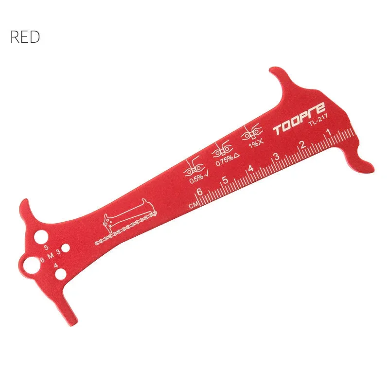 Herramienta de reparación de regla indicadora de desgaste de cadena de bicicleta, medidor de cadena de bicicleta de montaña y carretera de acero inoxidable, comprobador de medición de diámetro de tornillo: Color rojo