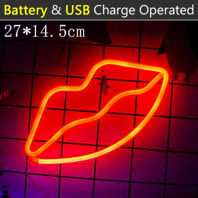 Farverig led neonlys skilt væg dekorationslampe til julefødselsdag bryllupsfest børneværelse stue væghængende dekorationsbelysning: Røde læber