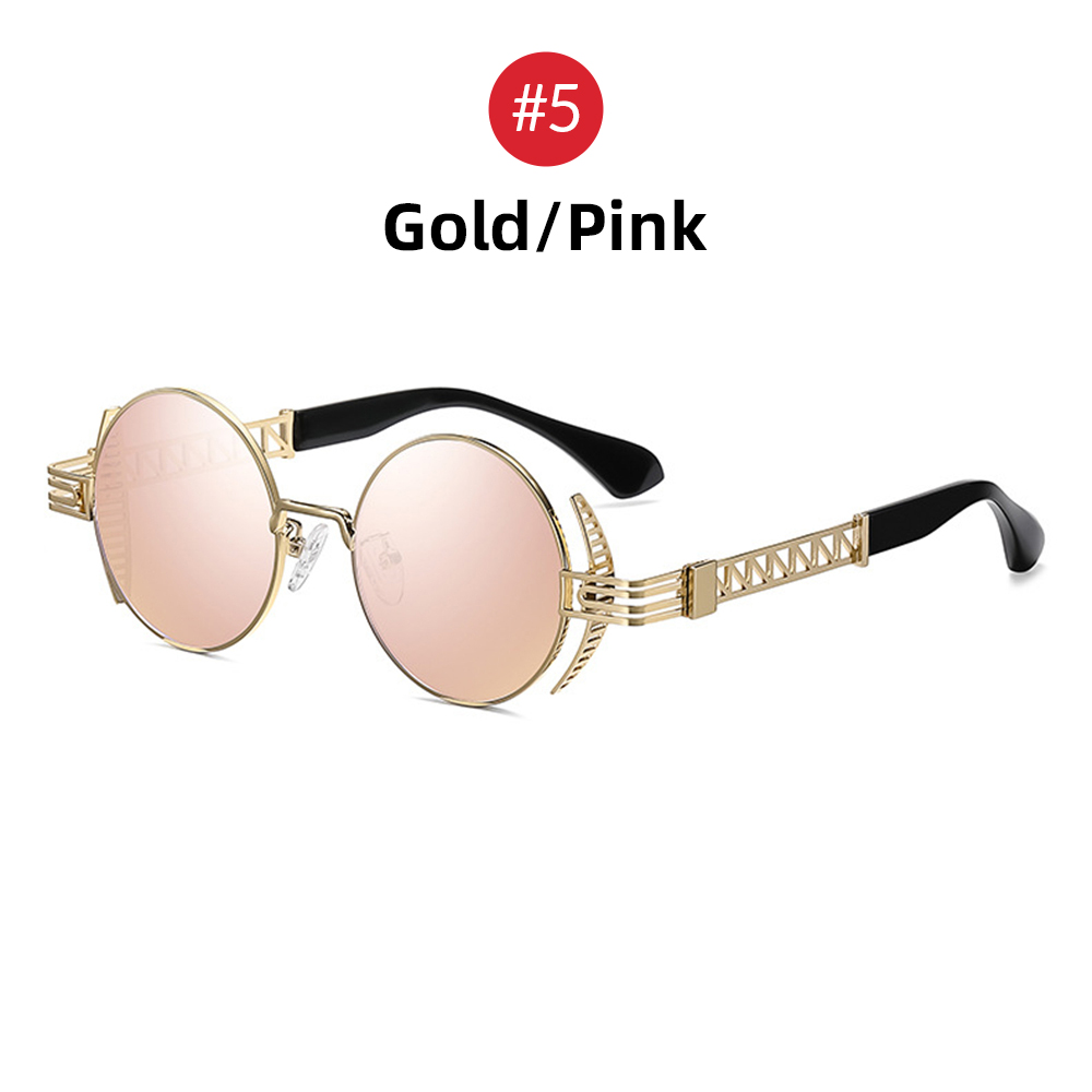 VIVIBEE Ronde Steampunk Zonnebril Voor Mannen 2025 Retro Vrouwen Metalen Accessoires Gothic UV400 Zonnebril Spiegel Punk Bril: Paars