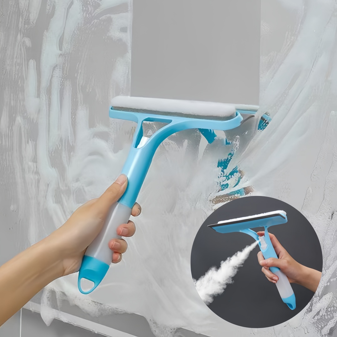 Limpiador de ventanas, raspador de vidrio para coche, limpiaparabrisas para puerta de ducha con dispensador de jabón para limpieza profunda del hogar y limpieza de espejos