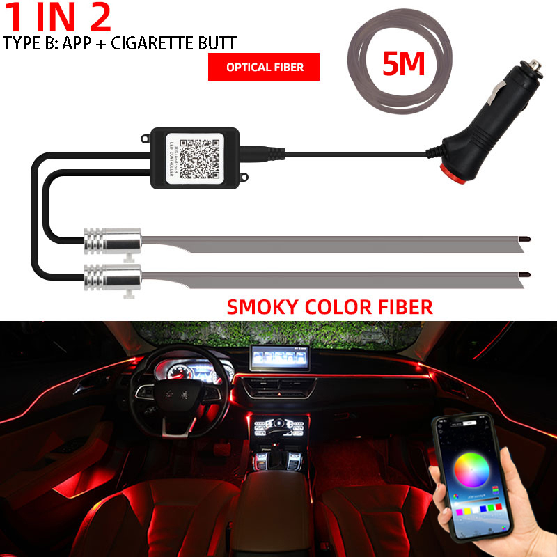 Luces decorativas para Interior de coche, tiras LED RGB de neón, 1/2 en 1, Bluetooth, controlado por aplicación, luces de fibra óptica USB, 12v: Blanco frío