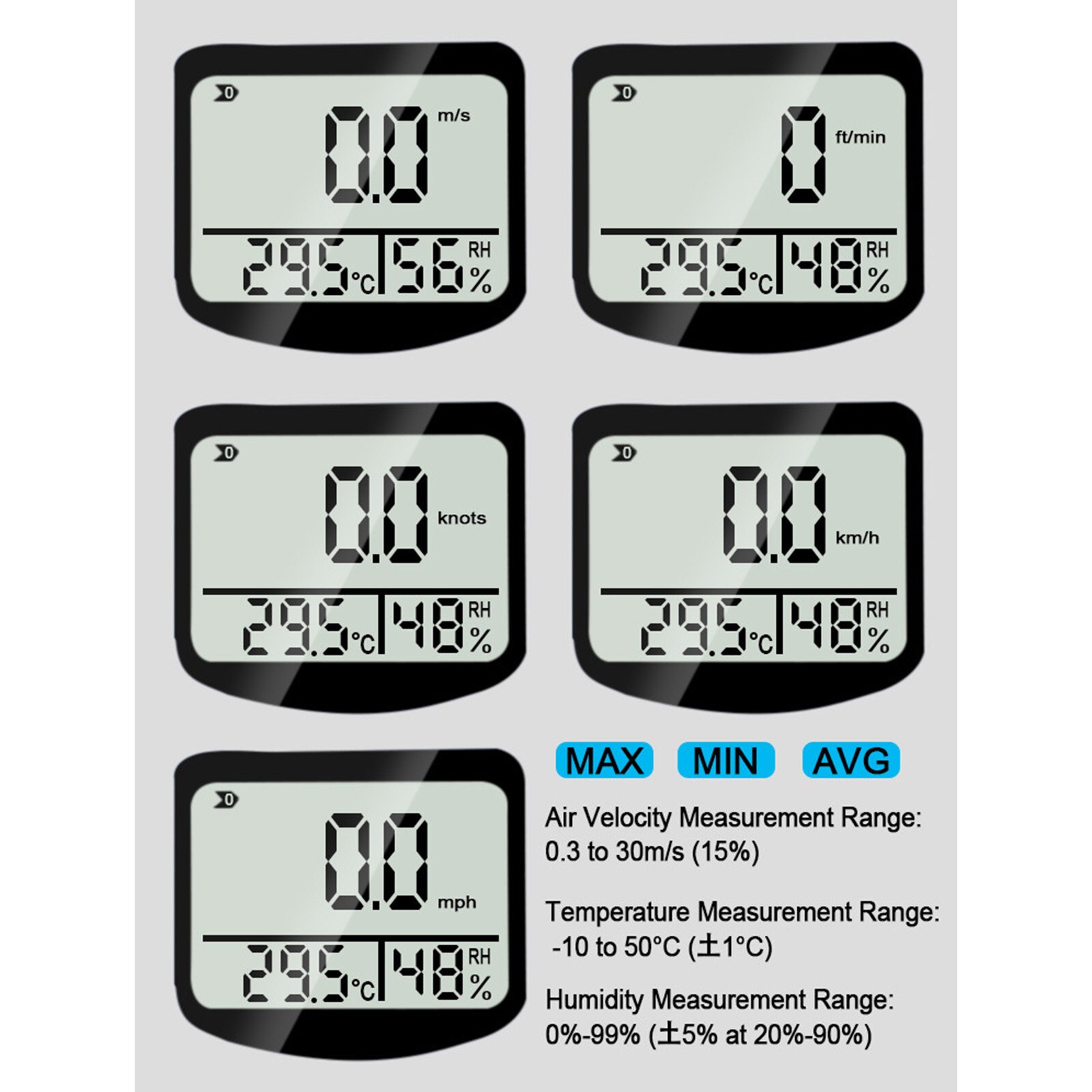 Humidity Tester Handhold Speed Meter Temperature Meter Beaufort Scale Temperature measuring meter Mini Multipurpose Anemometer