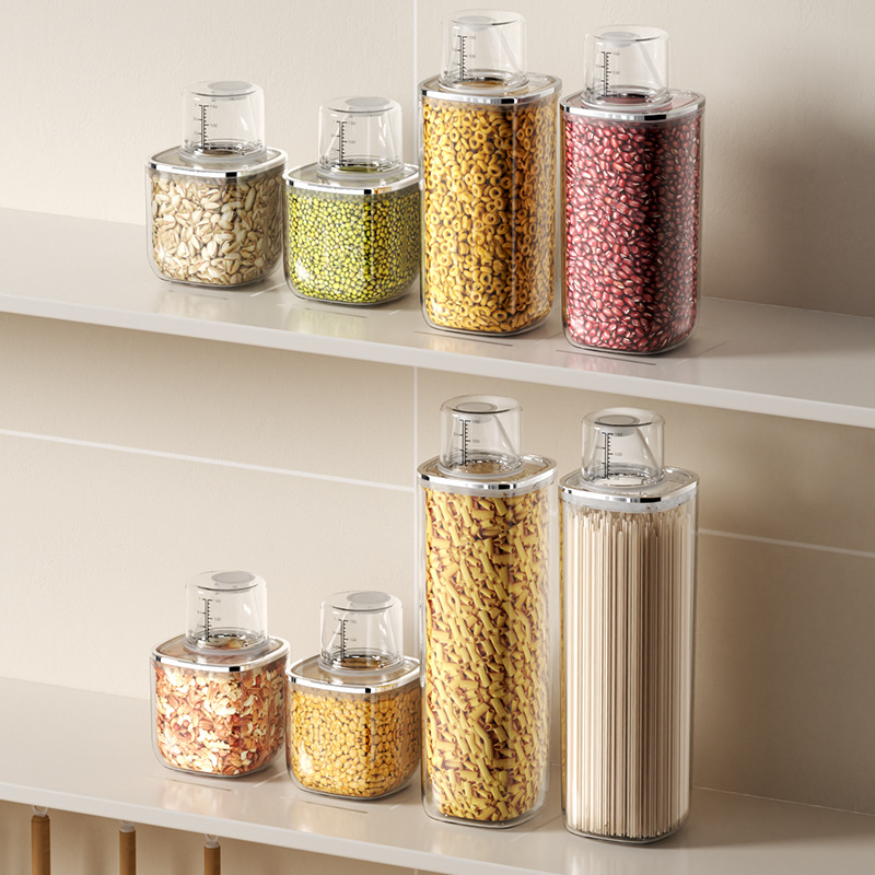 Contenedor hermético de plástico para almacenamiento de alimentos, caño de vertido, tarro transparente para cereales, nueces, frijoles, caja de almacenamiento, organizador de despensa de cocina
