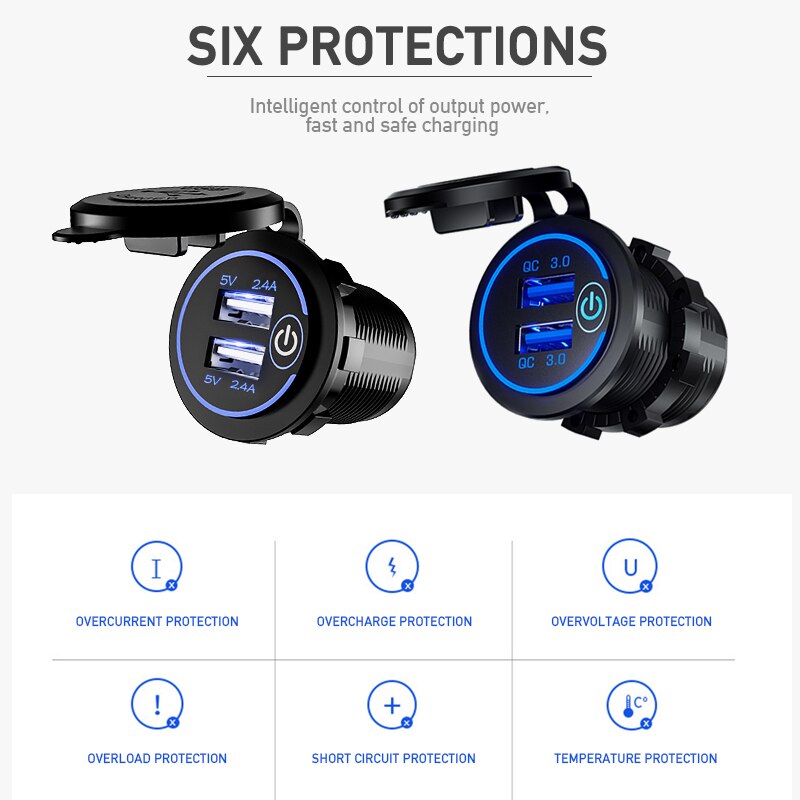 5V/2.4A Dual Usb Socket Car Charger Met Touch Schakelaar Waterdicht Stofdicht Cap 12V/24V auto Adapter Voor Iphone Xiaomi Huawei
