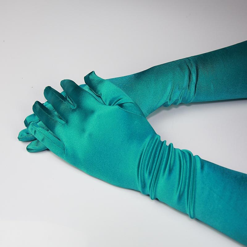 Teal Long Satin Finger Gloves Bridal Dance Green Gloves For Special Occasion Evening Party gelinlik eldiveni