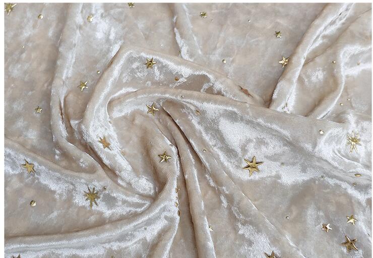 Fantastiskt måne stjärna himmel mjukt sammet tyg solid förgyllning diy sy handgjord väska klänning material 3d bronsande vävnader 90 x 160cm: Beige