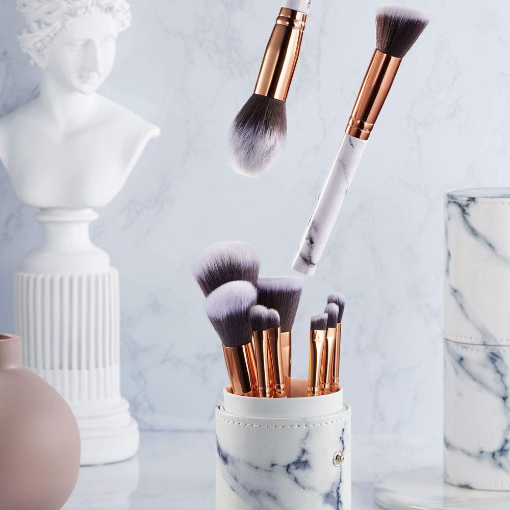 Marble Makeup Brush Set with Brush Holder Pot | Premium Synthetic Foundation Powder Makeup Brush Sets(10 Pcs)